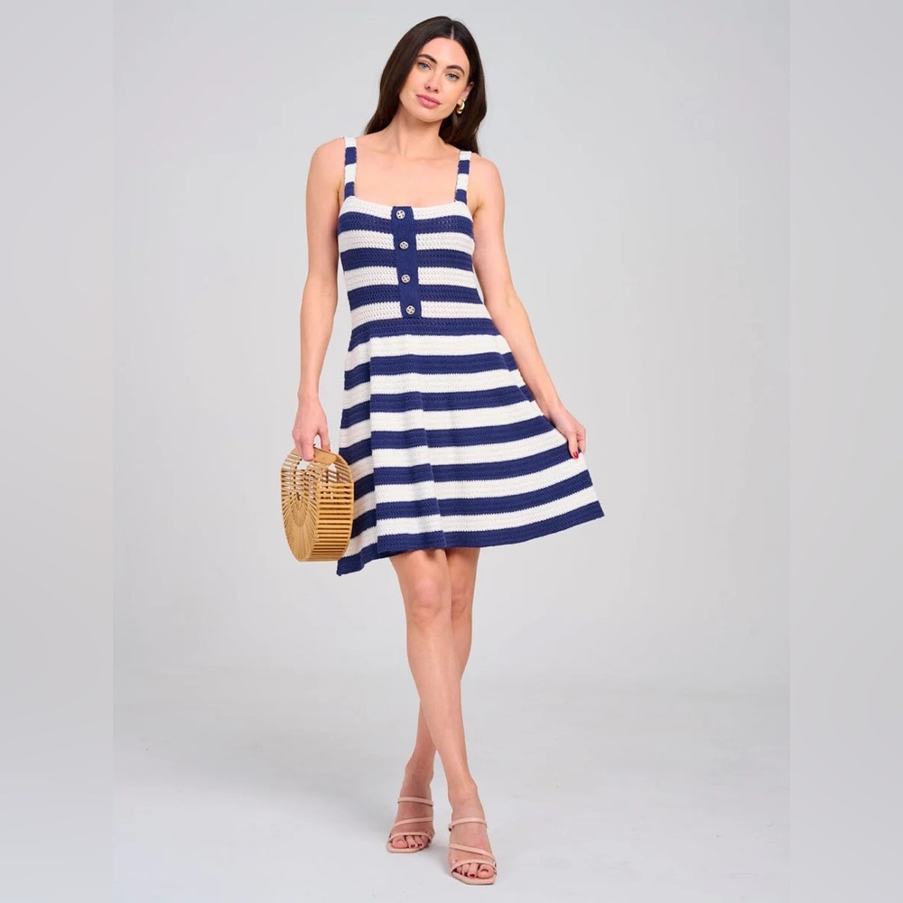 044 • Striped Navy White Dress | Parisienne Chic KnitDress Sleeveless Midi Dress